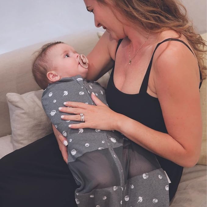 Happiest Baby Sleepea 5-Second Swaddle - 100% Organic Cotton Baby Swaddle Blanket - Doctor Designed Promotes Healthy Hip Development (Graphite Planets, Large)