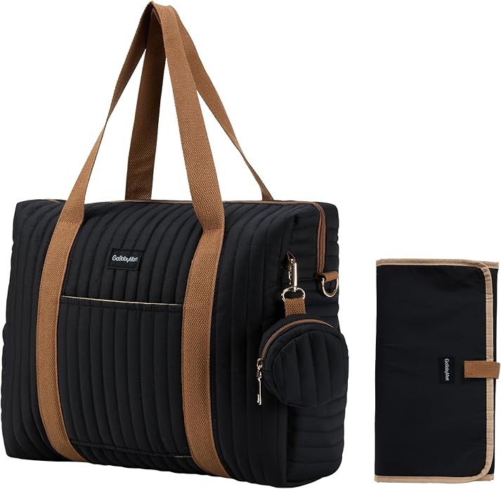 Diaper Bag Tote for Moms, Baby Hospital Bag with Insulated Bottle Pockets, Changing Pad & Stroller Straps