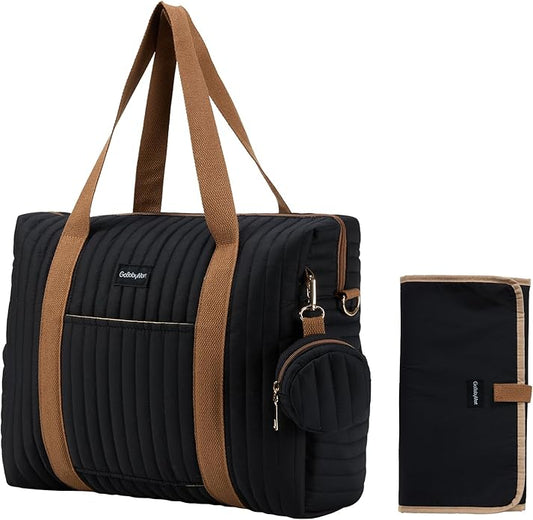 Diaper Bag Tote for Moms, Baby Hospital Bag with Insulated Bottle Pockets, Changing Pad & Stroller Straps