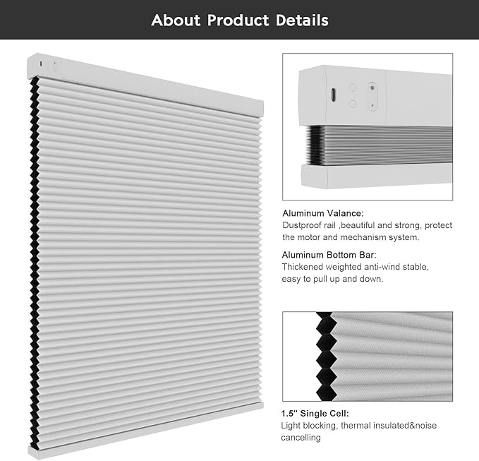 Changshade Motorized Cellular Shades with Remote Control Smart Blinds Compatible with Alexa, Google Home, Smarthings, Custom Size Electronic Automatic Shades for Indoor Windows Doors, Blackout, White