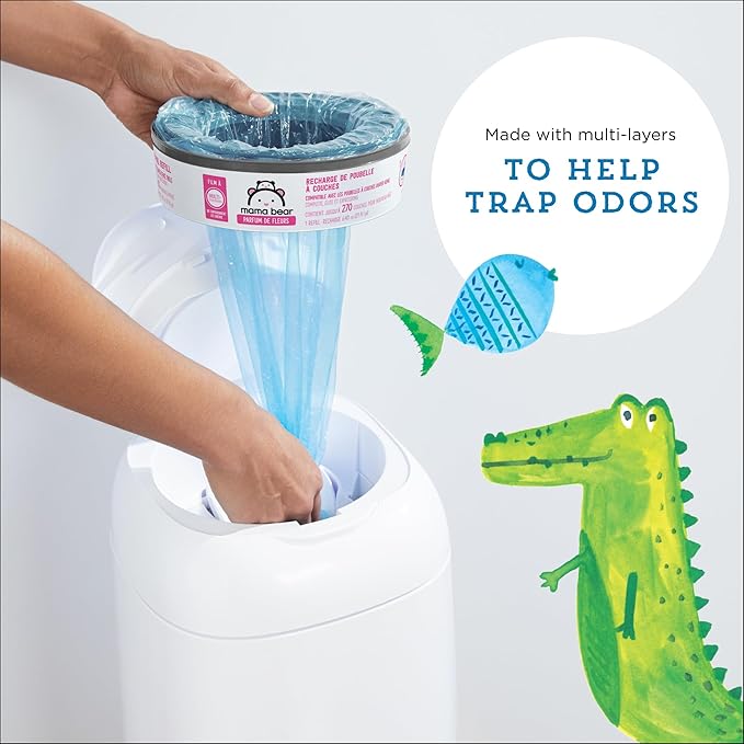 Amazon Brand - Mama Bear Blossoms Scented Diaper Pail Refills for Diaper Genie Pails, 2160 Count (8 Packs of 270 Count)