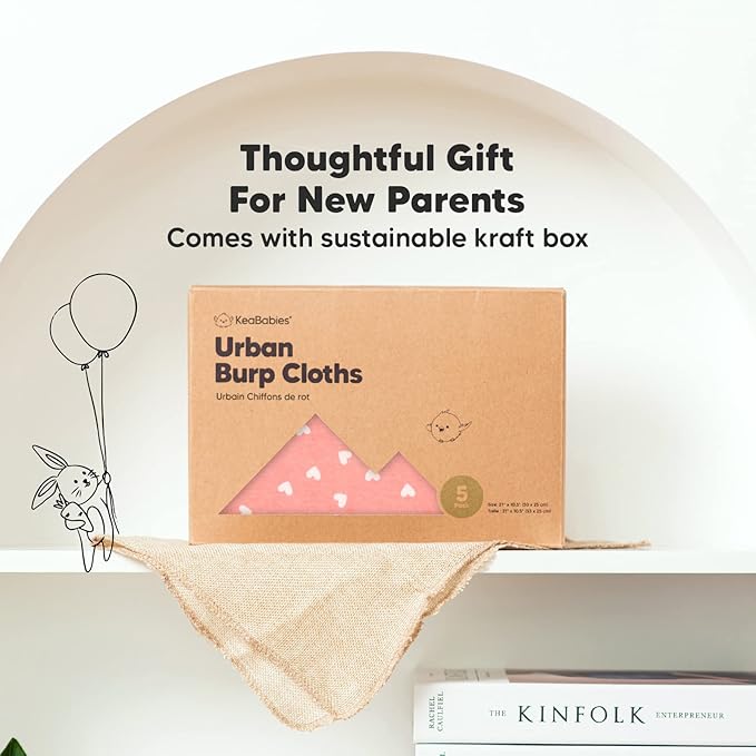 Organic Burp Cloths Baby Boy & Girl - 5-Pack Super Absorbent Cotton Burping Cloths for Babies, Soft & Plush Newborn Spit Up Rags, Infant Towels for Milk Spit Up, Unisex, Large 21" x 10" (Pink Dreams)