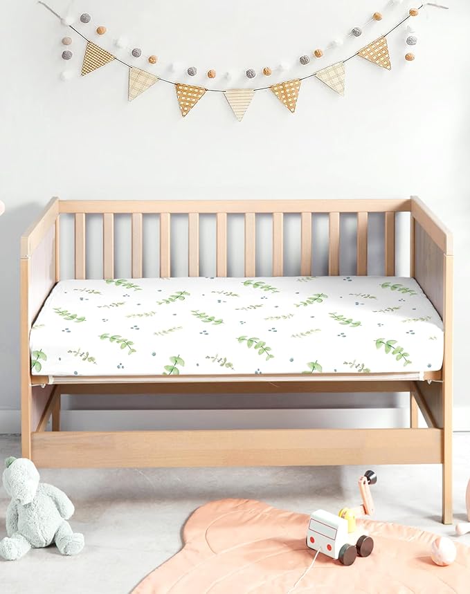 Pack and Play Sheets 2 Pack, Fitted Jersey Knit Mini Crib Sheets for Baby Boys and Girls, Compatible with Graco Pack N Play and Mini Crib Mattress (Desert Green, Pack N Play/Mini Crib Sheets)