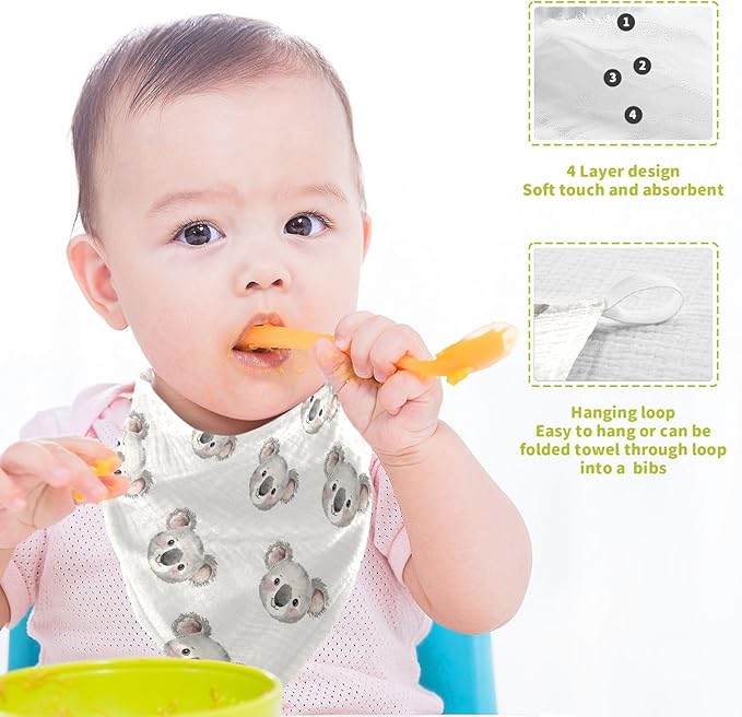vvfelixl Cartoon Koala Bear Face Baby Burp Cloths Baby Muslin Washcloths for Boys Girls Cotton Babys Face Towel for Newborn Infants Soft and Absorbent 11.8 X 11.8 in, 5 Pack