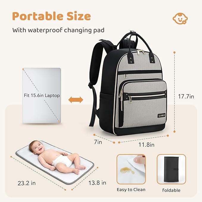 Lekesky Diaper Bag Backpack, Large Baby Backpack Diaper Bags for Mom Dad Maternity, Travel Baby Essentials with Changing Pad, Insulated Pockets, Stroller Straps, Laptop Compartment (Black)