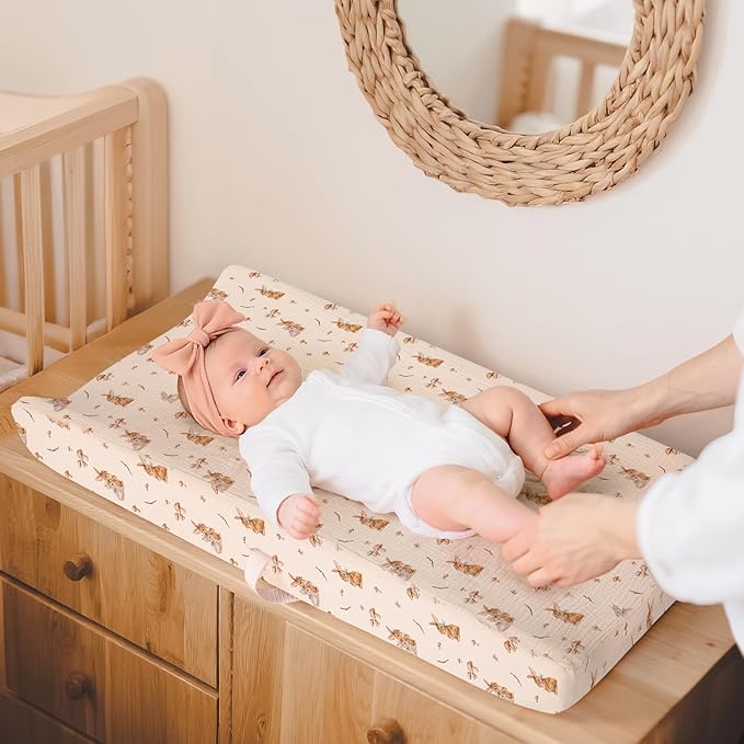 lulumoon Muslin Changing Pad Cover: 2-Pack Soft Breathable Cotton Boho Bunny Print for Baby Boys Girls - Nursery & Baby Shower