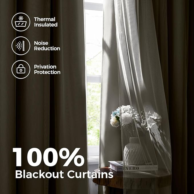 100% Blackout Curtains for Bedroom, Double Layer Ivory Curtains, Black Out Curtain 84 inch Long with Sheer Overlay for Living Room, Room Darkening Window Drapes with Grommet, 52" W x 84" L