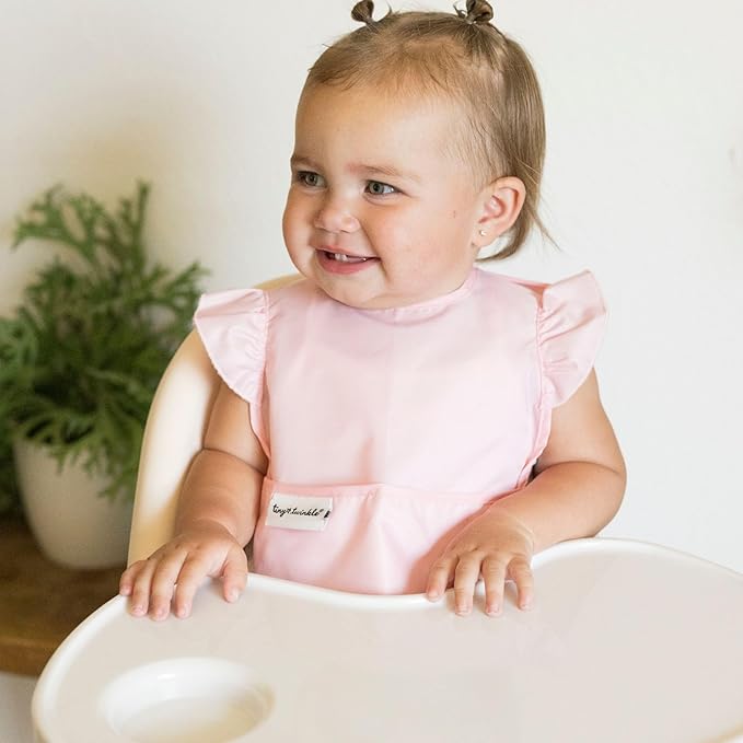 Tiny Twinkle Mess-Proof Baby Bibs for Eating | Waterproof, Wipeable Toddler Bibs with Catch-All Pocket | Feeding Bibs for Girls & Boys(3 Pack,Checkers Girl)