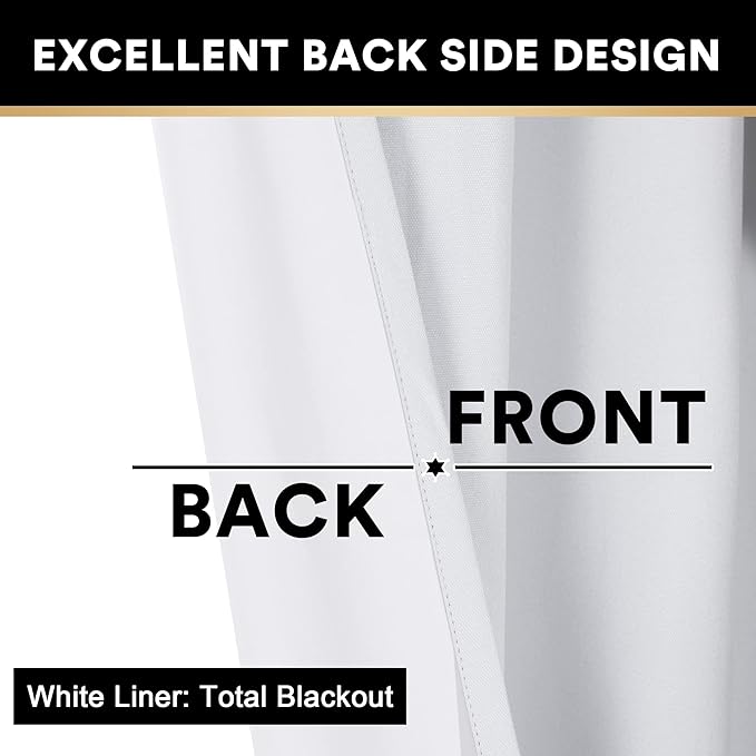PrinceDeco Blackout Curtains 84 Inches Long Linen Blackout Curtains for Bedroom Light-Blocking Sleep Enhancers Anti-Rust Grommet Drapes with White Liner, W52 x L84 inch, Pure White