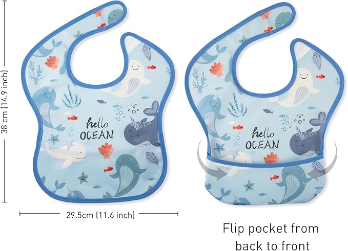 CIVARUA KIDS 3-Pack Waterproof Baby Bibs for Eating - Mess Proof Lightweight Toddler Feeding Bibs with Large Food Catcher