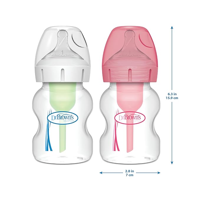 Dr. Brown's Natural Flow Anti-Colic Options+ Wide-Neck Baby Bottles 5 oz/150 mL,with Level 1 Slow Flow Nipple,24 Pack,0m+