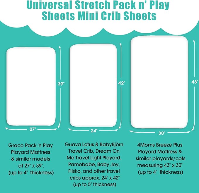 Pack n Play Sheets, BROLEX 2 Pack Mini Crib Sheets,Stretchy Portable Fitted Playard Sheet Set, Convertible Playard Mattress Cover,Ultra Soft Breathable Material,Elephant Whale