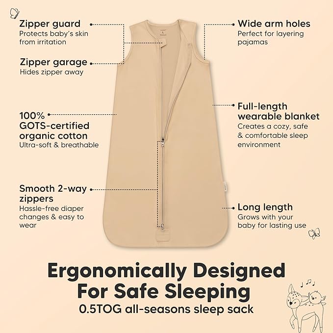 2-Pack Baby Sleep Sacks, Zipper Wearable Blanket - 0.5TOG Organic Cotton, Lightweight, Soft Cozy Infant Sleeping Sack 3-6 months, Easy to Wear Small Newborn Transition Swaddles Sleepsacks (Toasty)