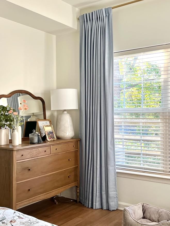 WEST LAKE Dusty Blue Bailey French Pleated Blackout Curtains with Liner 90 Inches Long,Modern Room Darkening Drapes for Bedroom Living Room Patio,Energy Efficient Window Treatment,60" Wx90 L,1 Panel