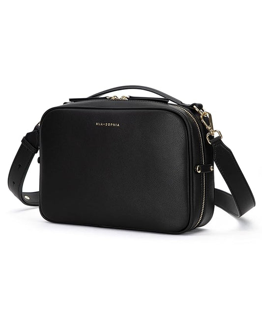 MIA + SOPHIA Crossbody Diaper Bags - Diaper Clutch Includes Leather Portable Changing Pad and Removable Pouch Organizer, Small Diaper Bag Features 6 Compartments - Black