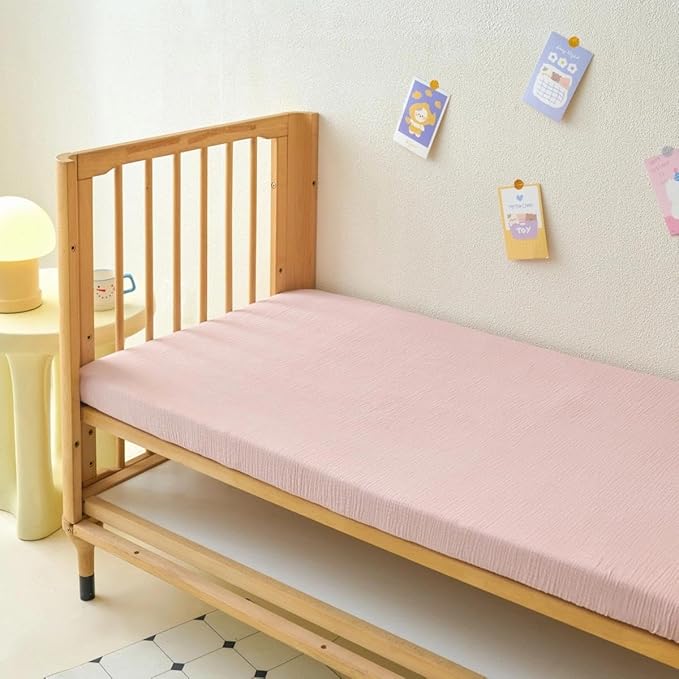 Muslin Crib Sheets for Girl Boy, 100% Cotton Neutral Baby Crib Sheets Fitted for Standard Crib Mattress, Soft and Breathable - 28"x 52", 2 Pack (Blossom, Pink)