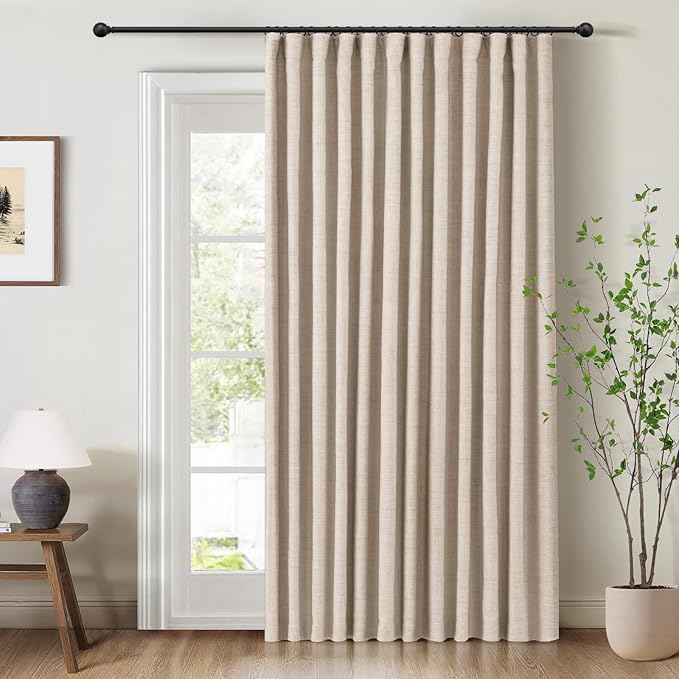 INOVADAY 100% Blackout Curtains for Bedroom, Black Out Curtains 84 Inch Long, Clip Rings Linen Blackout Drapes, Thermal Insulated Room Darkening for Living Room, 1 Panel - Oatmeal,W102xL84