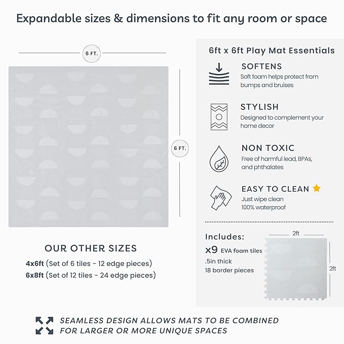 Baby Play Mat for Floor - Aura Pearl (6x6ft) - Premium EVA Foam Play Mat for Babies & Toddlers (Ages 0-5+) Non-Toxic Playmat for Tummy Time, Crawling & Playroom - Stylish & Comfortable