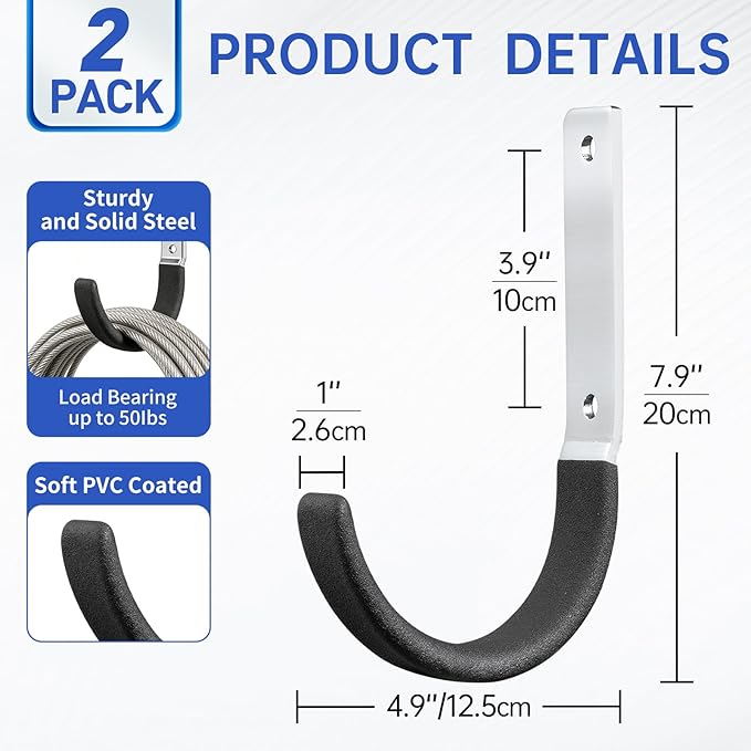Heavy Duty Steel Garage Hooks,Garage Storage Utility Hooks,Heavy Duty Garage Garden Tool Organizer,Steel Wall Mount Hooks, Garden Hose Hanger, Black U Hooks (Dark Brown-2PC)