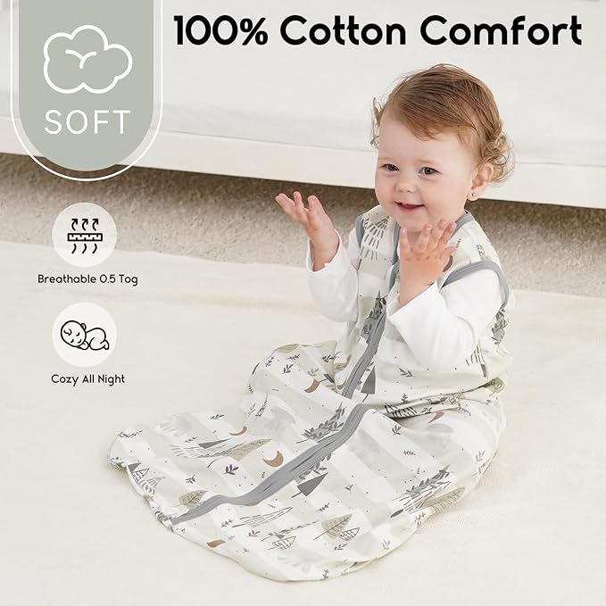 Yoofoss Baby Sleep Sack 12-18 Months 0.5 Tog Wearable Blanket for Baby, 3 Pack 100% Organic Cotton Infant Toddler Sleeping Sack 2-Way Zipper Lightweight Sleep Sack
