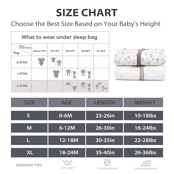 Mosebears Sleep Sack Baby Winter Wearable Blanket with 2-Way Zipper,2.5 TOG Cotton Sleep Sack Unisex (Alphabet, 6-12 Months)