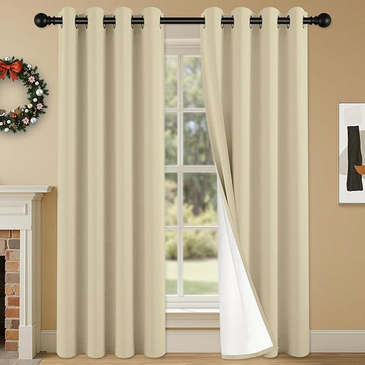 100% Blackout Curtains 84 Inch Length for Bedroom Living Room, Grommet Thermal Insulated Room Darkening Drapes, Light Blocking Window Treatment Decor, 2 Panels, 54x84, Beige