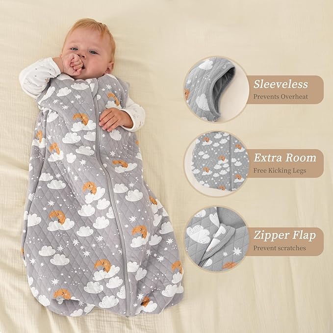 Looxii Baby Sleep Sack 0-6 Months 2.5 TOG Baby Wearable Blanket, Cotton Quilted Newborn Sleeping Bag 2-Way Zipper Warm Toddler Sleeping Sack for Winter