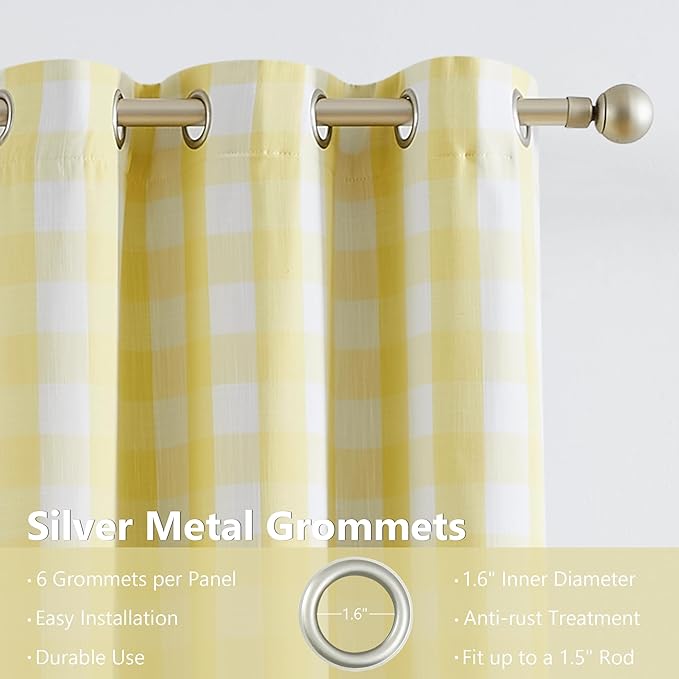 Amzdecor Buffalo Plaid Full Blackout Curtains Checkered GEO Thermal Insulated Energy Efficient Drapes Grommet 2 Layers Window Treatment for Bedroom Living Room Farmhouse, 2 Panels,40"x90",Yellow&White