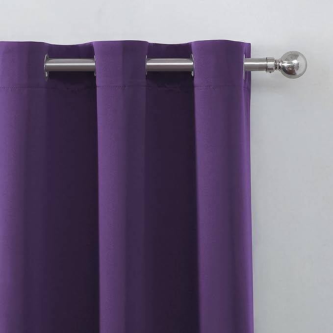 LEMOMO 100% Blackout Curtains 40 x 63 Inch/Purple Curtains 2 Panels with Black Liner/Double Layer Full Room Darkening Bedroom Curtains