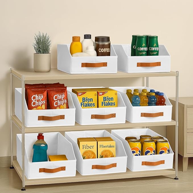 Fabric Storage Bins for Organizing - 4 Pack Large Trapezoid Collapsible Storage Bins with Front Handle, Closet Organizers and Storage for Bedroom, Home Shelves, Small Spaces, White