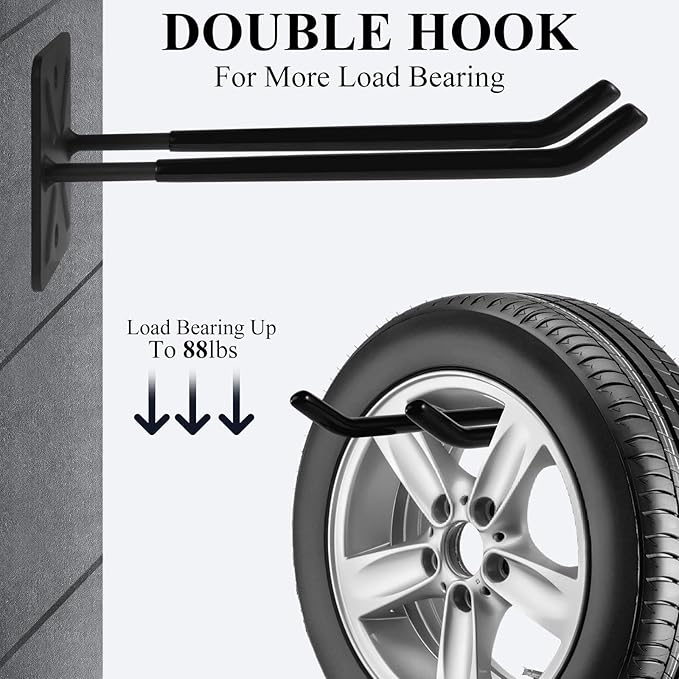 Steel Garage Storage Hooks Wall Tool Organizer, 12.4 Inch Garage Hook Heavy Duty Utility Storage Hangers Black for Ladders, Chairs, Garden Tools, Set of 4