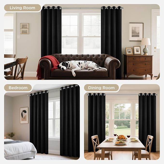 Joydeco Blackout Curtains 95 Inches Long 1 Panel, Thermal Insulated Long Curtains& Drapes 1 Piece, Room Darkening Grommet Drapes for Living Room Bedroom Window (W70 x L95 Inch, Black)