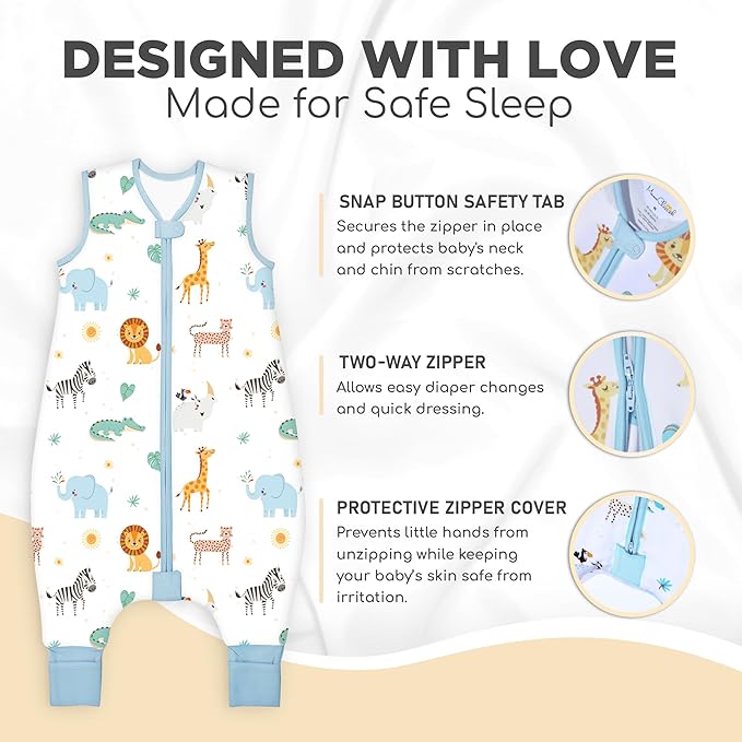 Mama Cheetah Toddler Sleep Sack with Feet 3T - 4T, 2.5 TOG Organic Cotton Baby Sleeping Bag with Legs, Baby Wearable Blankets for Walkers w/ 2-Way Zipper, Baby Sleep Sack for Girls & Boys, Large