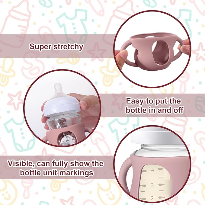 Juome Silicone Sleeves with Handles for Avent Natural Glass Baby Bottles - 3 Pack Anti Breakage Baby Bottle Holder for Philips Avent Glass Baby Bottle, Compatible with Phillips Avent Bottles 4oz