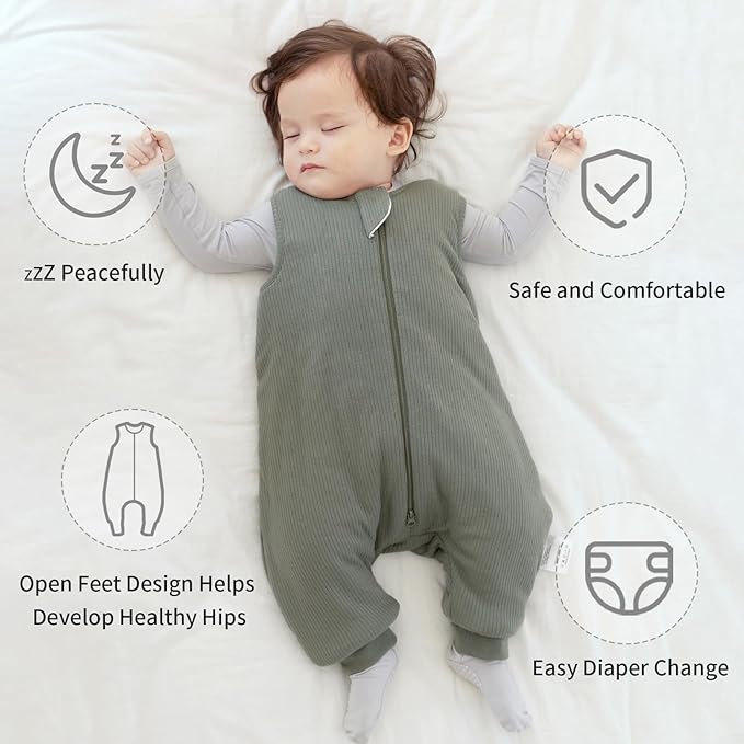 BubblePanda Rayon Made from Bamboo Toddler Sleep Sack with Feet 1.0 Tog Breathable Sleep Sack 6-12 Months Ultra Soft Baby Wearable Blanket with Legs Unisex Sleeping Bag with 2-Way Zipper