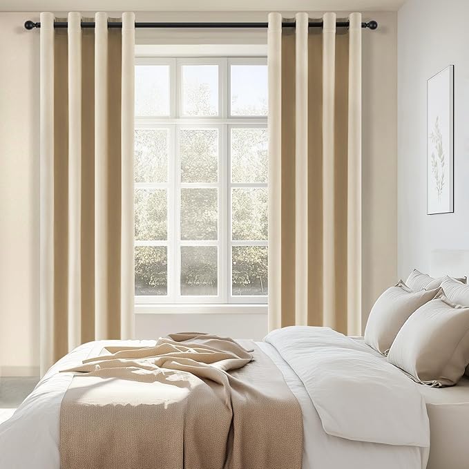 Topfinel 90 Inches Long Cream Velvet Curtains for Bedroom, Sound Dampening Decorative Room Darkening Viral Luxury Nursery Girls Preppy Crushed Velvet Cute Grommet Drapes 2 Panels for Sliding Door