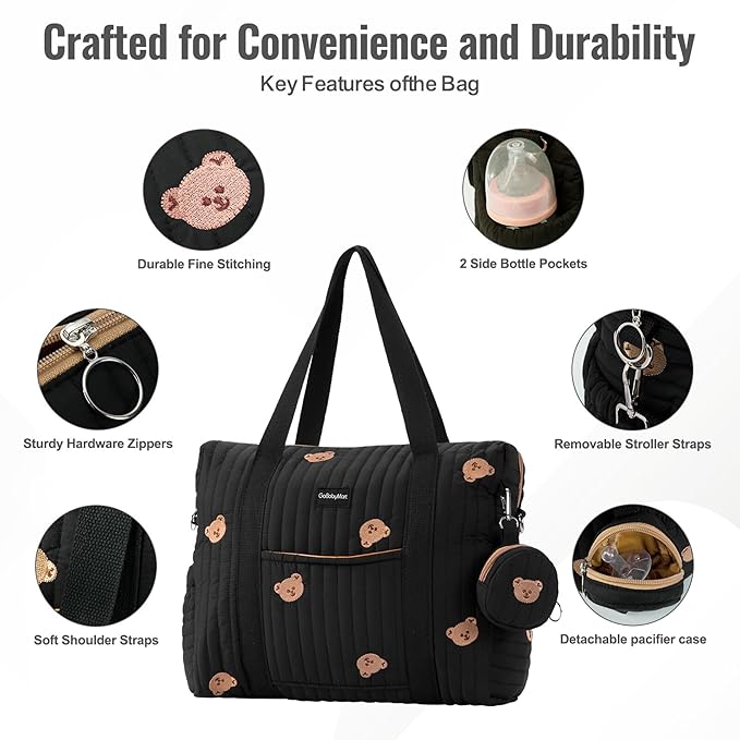 3pc Diaper Bag Tote Set, Hospital Bag for Labor & Delivery, Maternity Travel Bag with Changing Pad & Pacifier Case
