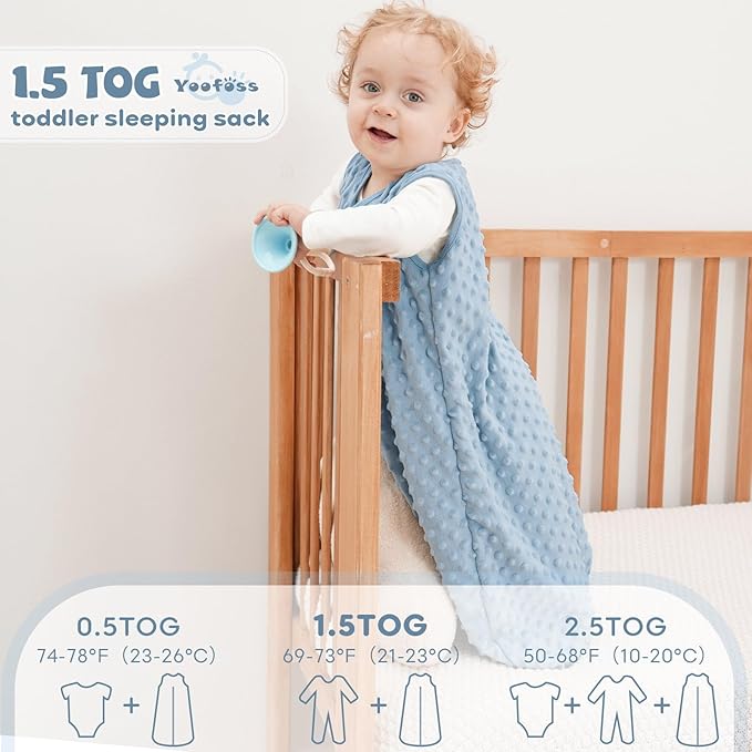 Yoofoss Fleece Baby Sleep Sack 18-24 Months with Plush Dots, TOG 1.5 Baby Wearable Blanket with 2-Way Zipper, Cotton Toddler Sleep Sack Fleece