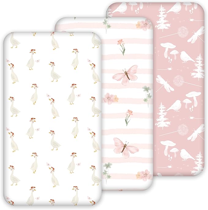 Nap Mat Sheet 47"x24", 3 Pack Pink Floral Baby Crib Sheets Fitted Elastic Corners, Preschool Day Care Rest Mat Cover, Soft Breathable - Compatible with Regalo My Cot, Joovy Travel Cot