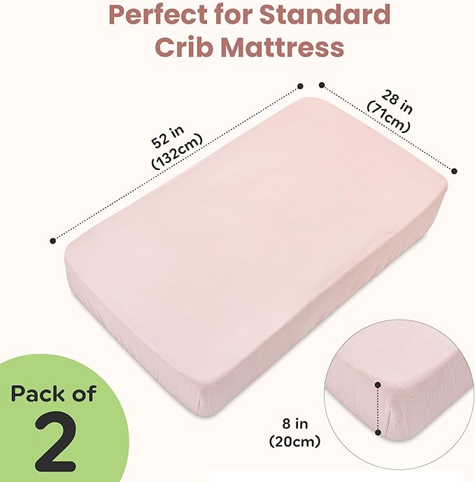 100% Organic Cotton Muslin Crib Sheets (Set of 2) – Soft & Breathable Fitted Sheets for Boys and Girls, Neutral Colors – Fits Standard Baby Crib Mattress (28 x 52 Inches) (Peach/Ivory)
