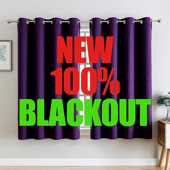 G2000 100% Blackout Curtains for Bedroom Living Room 63 Inch Length Purple Room Darkening Window Grommet Thermal Lined Insulated Light Blocking Noise Reducing 2 Panels Set