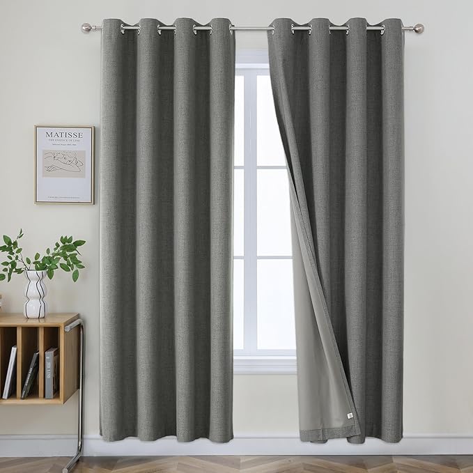 Joydeco Blackout Curtains 90 Inches Long 2 Panels Burg, Room Darkening Curtains for Bedroom, 100% Black Out Textured Thermal Drapes Privacy Protection 2 Panels Set(W42 x L90 Inch, Grey)
