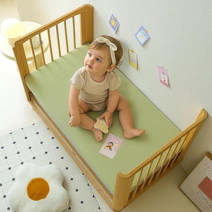 Muslin Crib Sheets - Fitted Crib Mattress Sheets for Boys and Girl - 28"x 52", 2 Pack (Rabbit, Green)