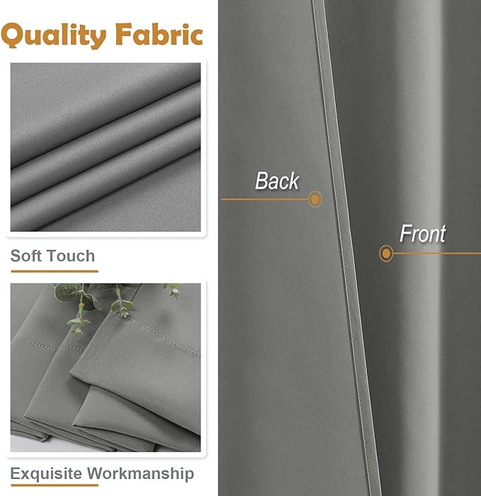 Aiyufeng Light Grey Short Blackout Curtains for Bedroom 45 Inches Long 2 Panels Set, Solid Thermal Insulated, Energy Saving Window Treatment Curtains Blackout Drapes, W40 x L45 Inch, Light Grey