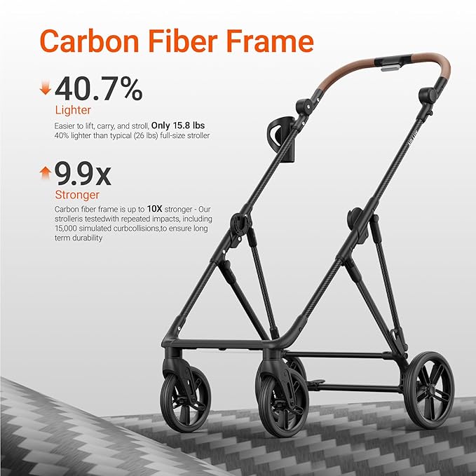 MAMAZING Air Lux Baby Stroller, Carbon Fiber Frame Only 15.8lbs, Compact Fold Toddler Stroller with Reversible All-Season Seat, Included UPF 50+ Canopy, Large Storage Basket, Magnetic Buckle Harness