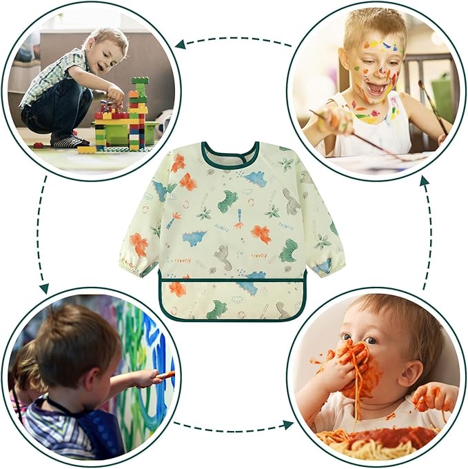 Accmor 5 Pack Long Sleeve Bibs, Baby Smock Waterproof Sleeved Bib Smock for Baby Toddler 6-36 Months