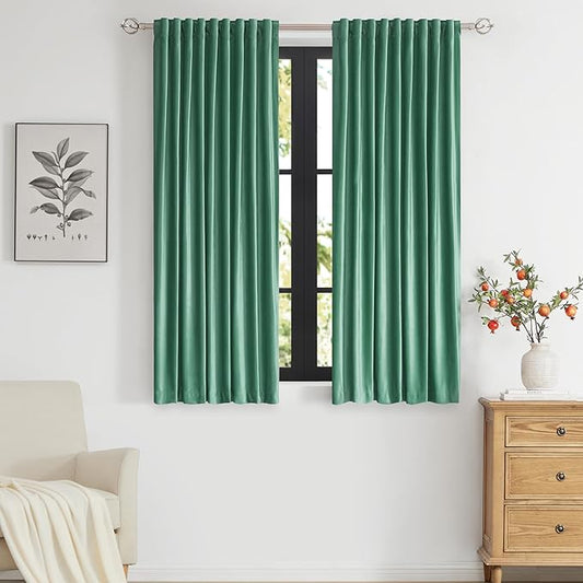 PRIMROSE Velvet Curtains 63 inch Long for Living Room,Set of 2 Panels Turquoise Aqua Blackout Rod Pocket Back Tab Window Treatment Room Darkening Heavy Decorative Curtains Drapes for Bedroom