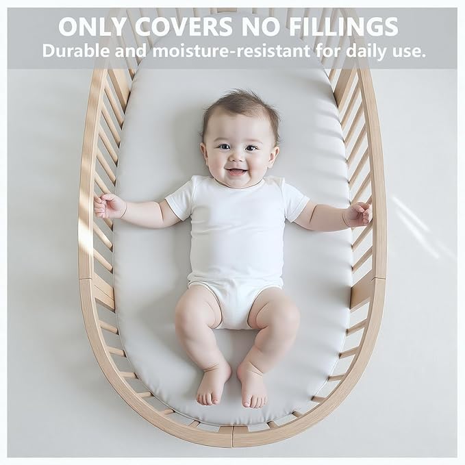 Vegan Leather Bassinet Sheets for Baby, Waterproof Wipeable, Extra Thick & PortableFit for Hourglass Oval Rectangular Cradle Pad Sheets, Standard Cradle Safe Sheets for Baby Boys Girls 32"x16"(Gray)