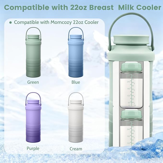 IVARONAL 4 Pack 10oz Wide-mouth Breastmilk Storage Bottle for Momcozy 22oz Portable Breast Milk Cooler, Pumping Storage Containers Compatible with Spectra S1/S2/9 Plus/SG/Motif Luna (4PC/Green Lids)