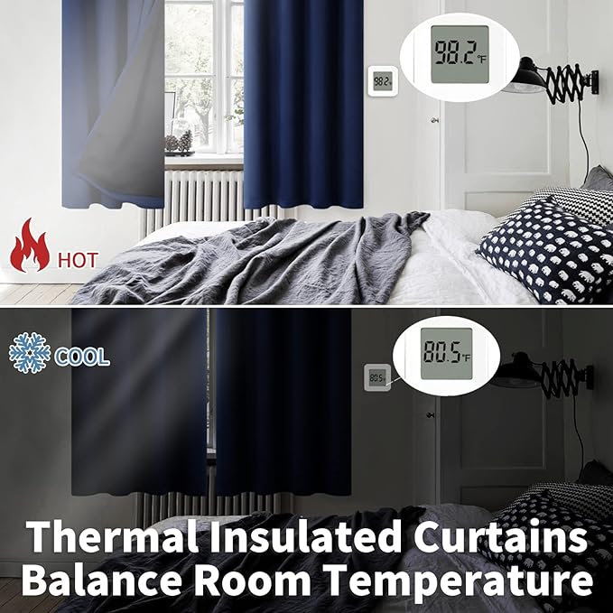 BGment Thermal Insulated 100% Blackout Curtains for Bedroom with Black Liner, Double Layer Full Room Darkening Noise Reducing Grommet Curtain (42 x 84 Inch, Navy Blue, 2 Panels)